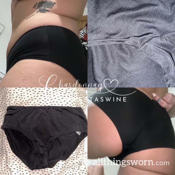 🍷UK 14|🍑Worn Black F&F Poly Panties🖤Cotton Gusset💦