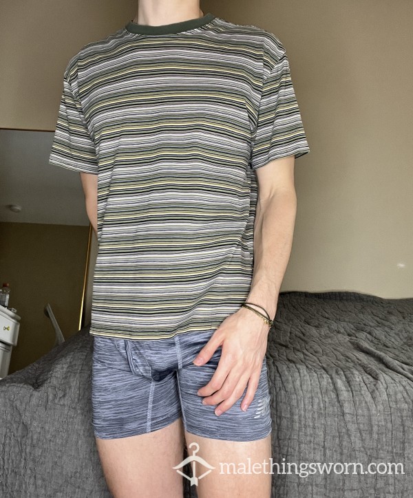 1 WEEK WORN T-SHIRT From A Sk*ter Jock Twink (green Striped)