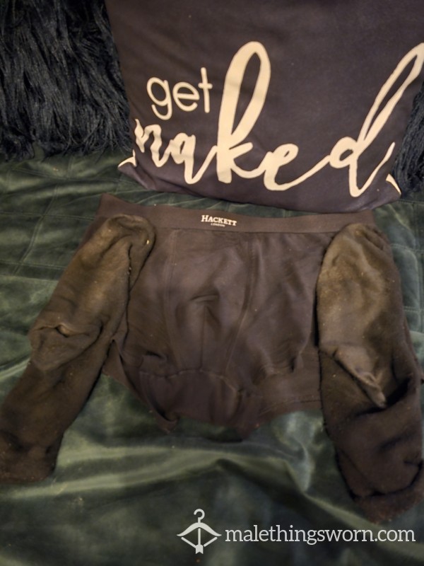 2 Day Worn Black Hacket Boxers And Black Work Socks Bundle