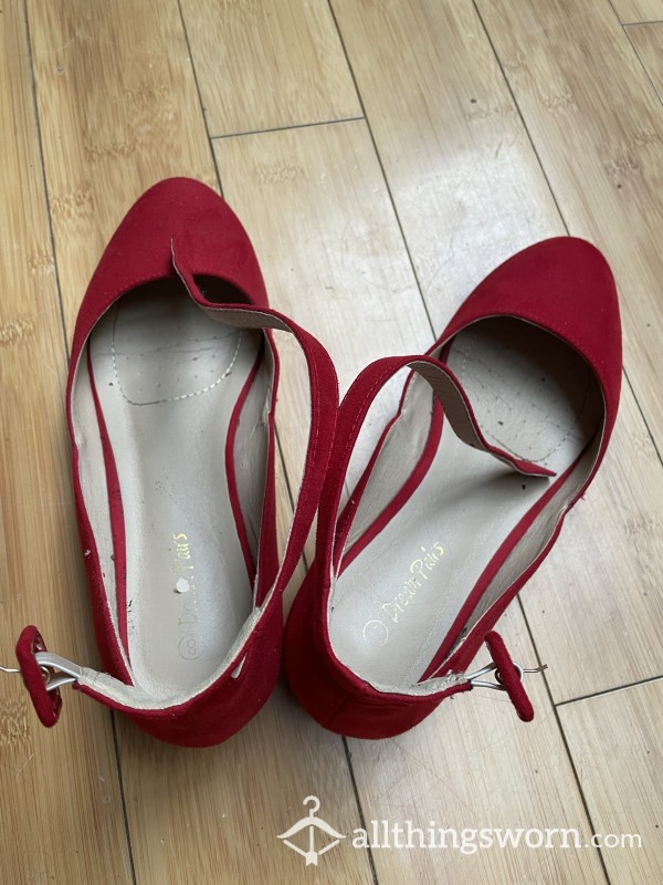 2 YEARS WORN S**y Red Strappy Flats