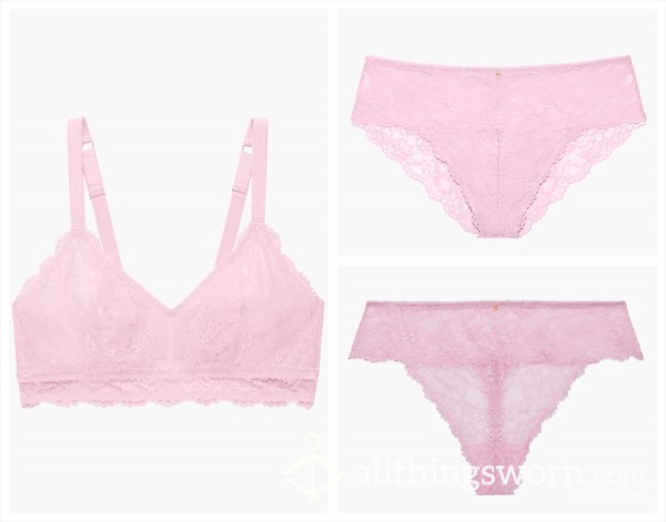 Savage X Fenty: Light Pink, Flor*l Lace Bra And Panties [Lingerie Set - 2X]