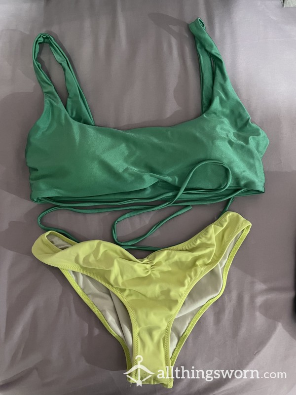 24 Hour Worn BIKINI Two Piece💦👙 Green Top Size Large & Yellow Bottoms Size Small