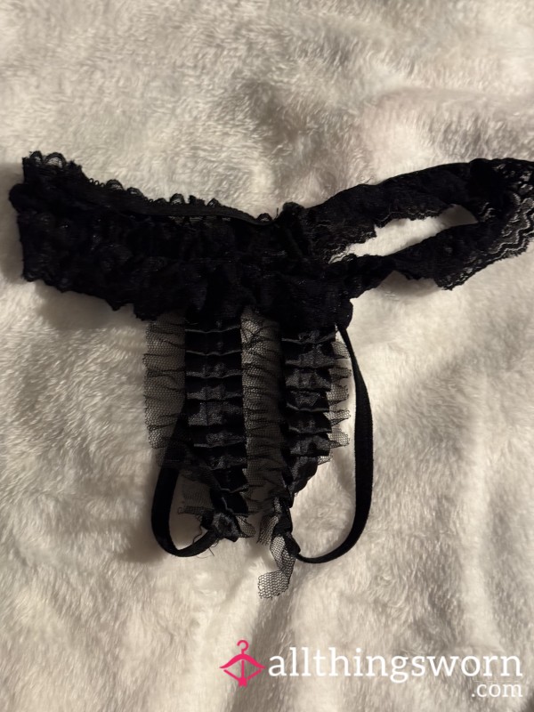 24h Worn Black Lace Thong