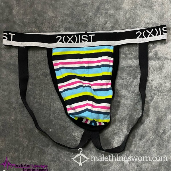 2(x)Ist Multi Colored Stripes Jockstrap - Well Worn!