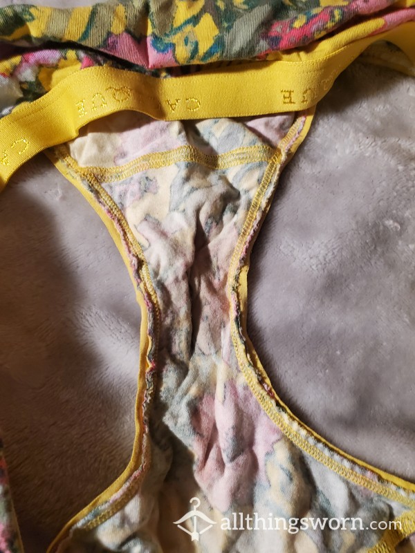 3 Days Wear In These Cute Little Yellow Flor*l Pair Of Panties.  These Are The Expensive Ones, And They Are So Soft And Silky When You Rub Your Face In Them.  Nothing Makes Me Hotter Than Ima