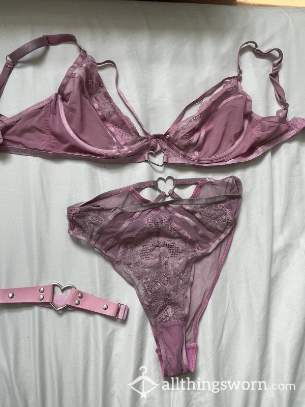 3 Piece Pink Heart Lingerie