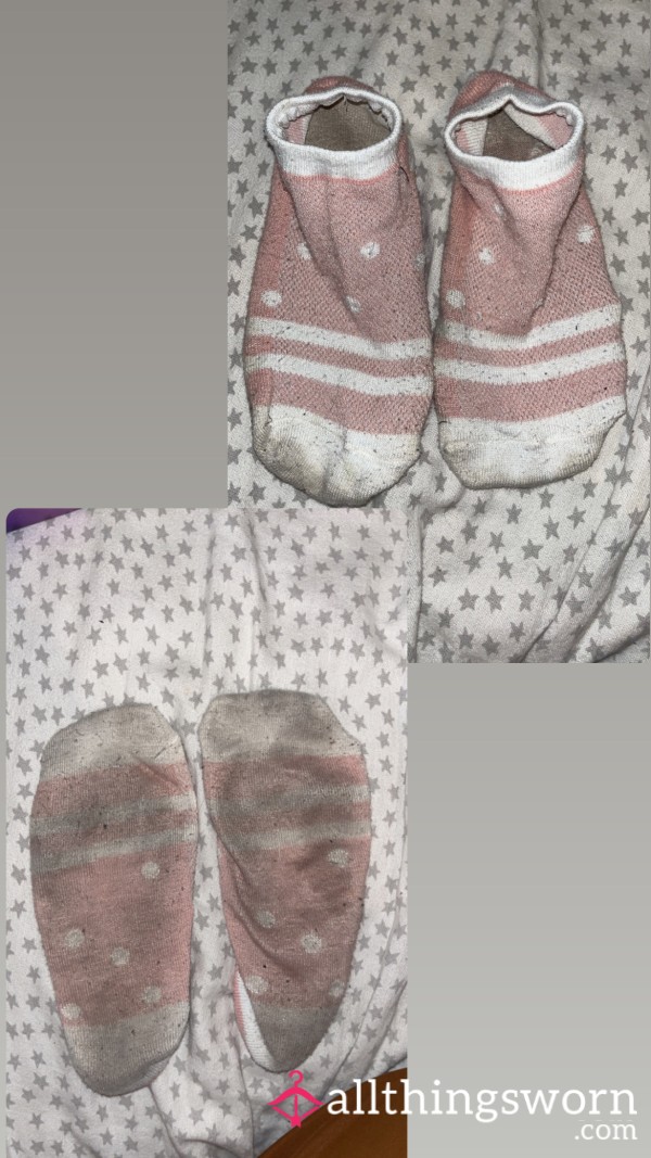 SOLD OTHERS AVAILABLE 4 Day Worn Dirty Pink And White Socks