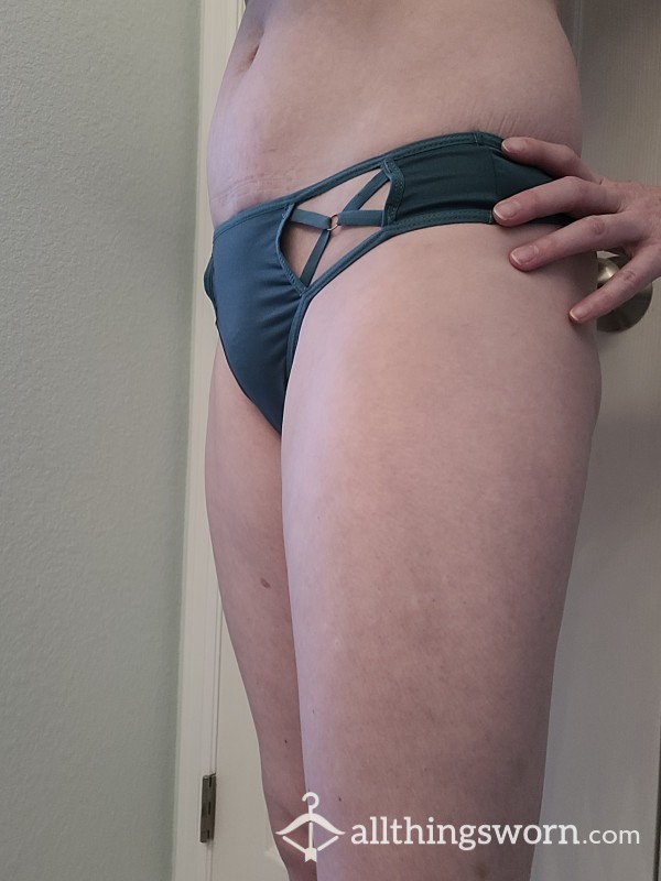 4 Hot Teal Thong Shots: A**, Crotch, Side