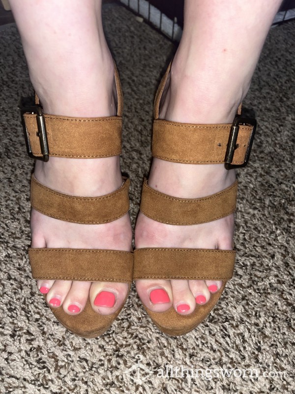 Brown Wedges W/ Strap & Buckle | US 7.5