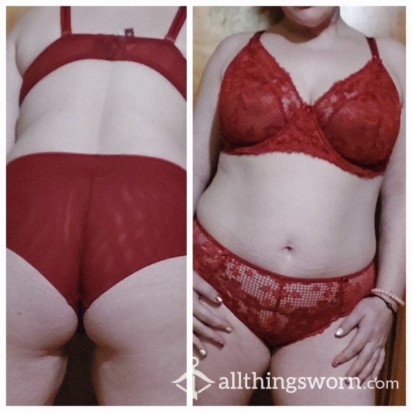 Adore Me Red Lace Bra & Panty Set