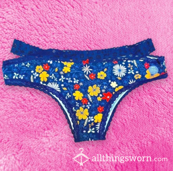 Aerie Navy Blue Retro Flor*l Cheeky Panty