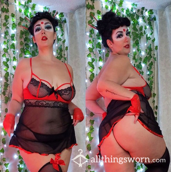 BBW Cosplay Black And Red Sheer Babydoll XXL