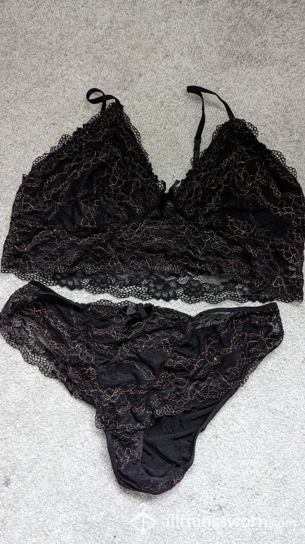 BBW 38G Goddess Black Lacy Bra Set