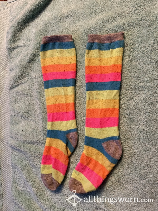 BELOW KNEE RAINBOW SOCKS- WORN OR CLEAN