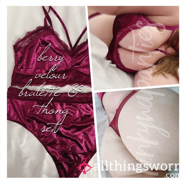 Berry Velour Bralette & Panty Set - Includes Photo Set, 2-day Wear & U.S. Shipping