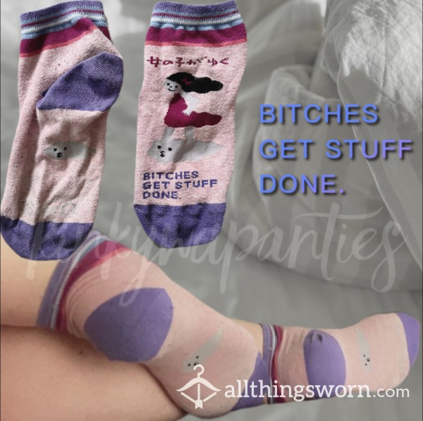 🖕 B**ches Get Stuff Done Pink Ankle Socks - Includes 2-Day Wear & U.S. Shipping