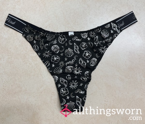 Black And Silver Shell Print Thong