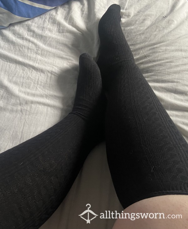 Black Cable Knee High Socks