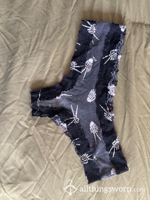 Black Cheeky Lace Skeleton Panties Size M