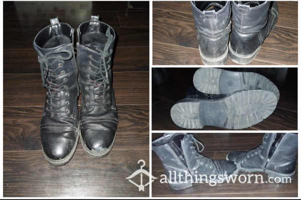 BLACK COMBAT BOOTS, WOMEN’S SIZE 8.5