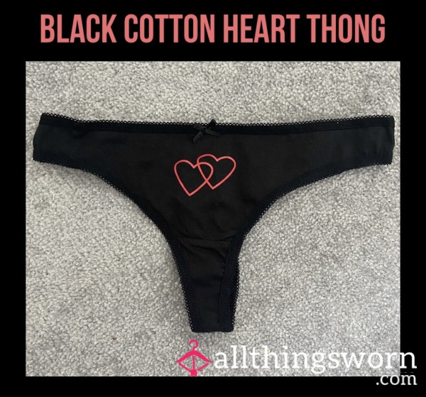 Black Cotton Heart Thong🖤