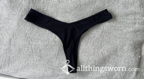 Black Cotton Thong