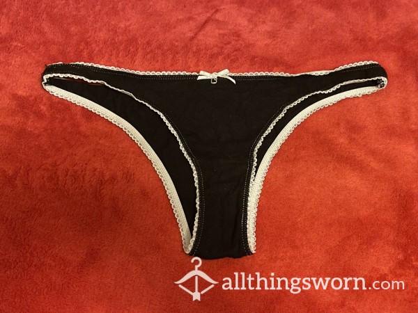 Black Cotton Thong W/ Bow