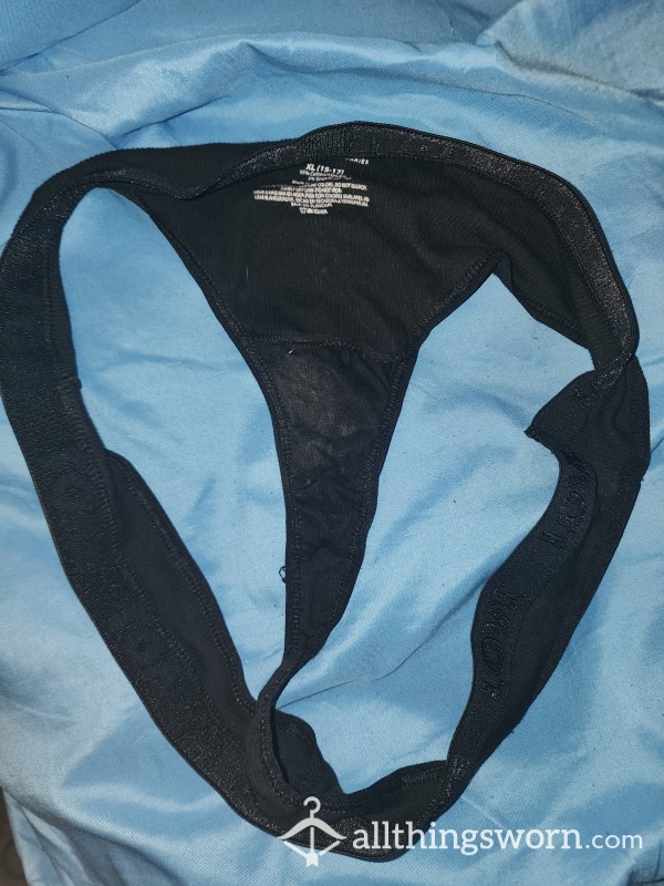 Black Cotton Thong W/c*m