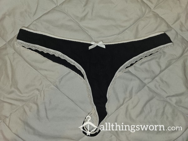 Black Cotton Thong Worn For Gym UK 12-14