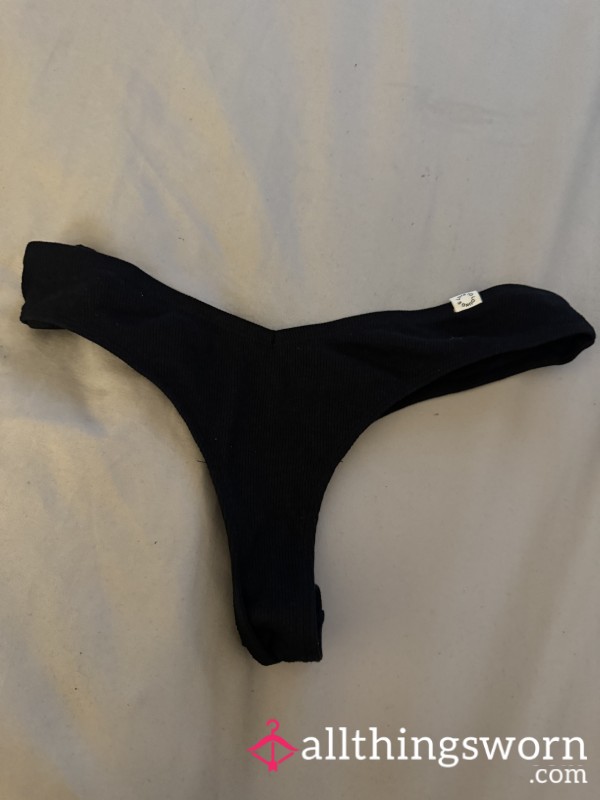 Black Cotton V Front Thong