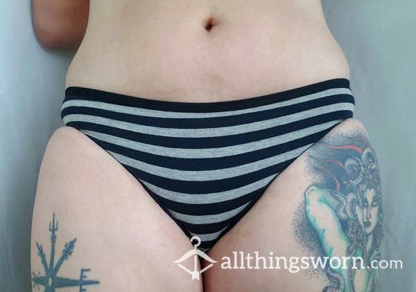 Black & Grey Stripe Cotton Panties 🖤