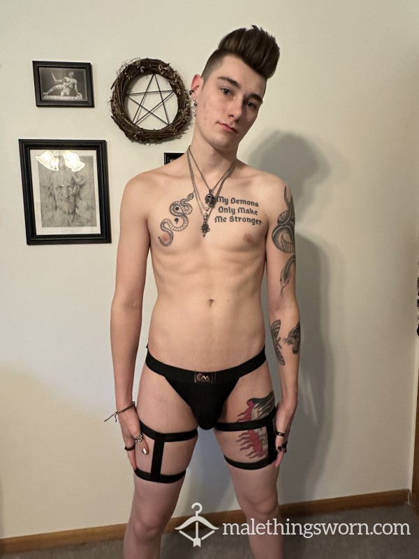 Black Jock Strap With Thigh Garters