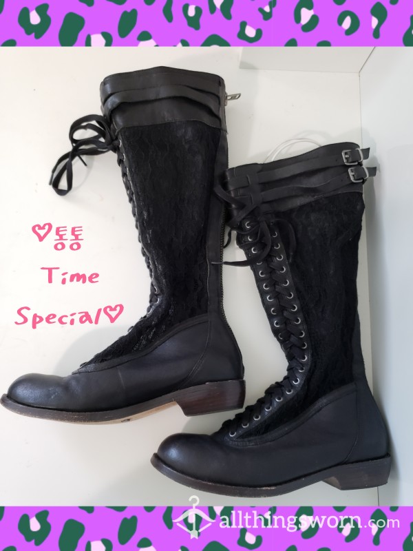 ♕Black Lace Panel Boots♕