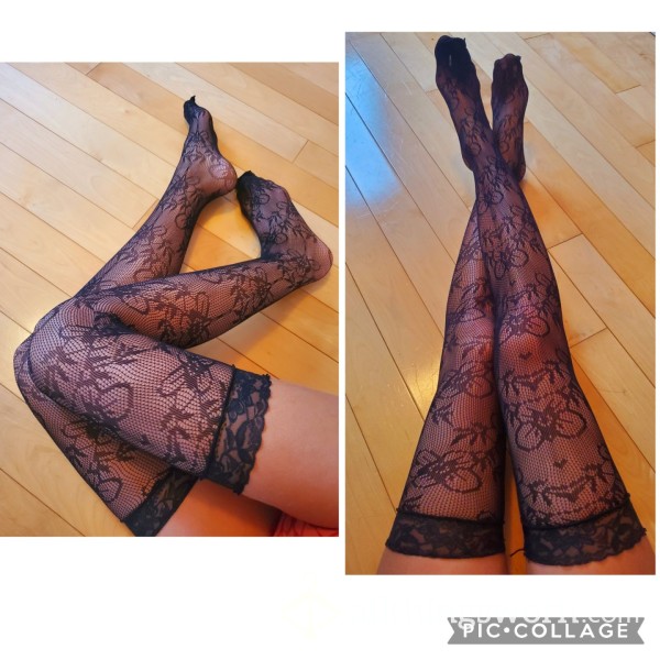 Black Lace Thigh High Stockings