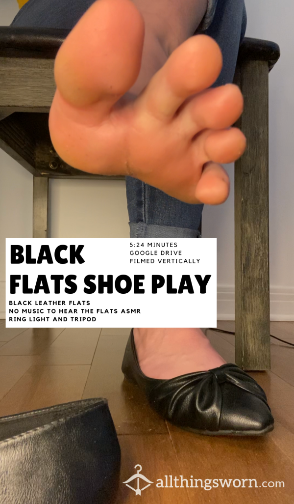 S**y Bare Feet & Black Leather Flats Shoe Play Video