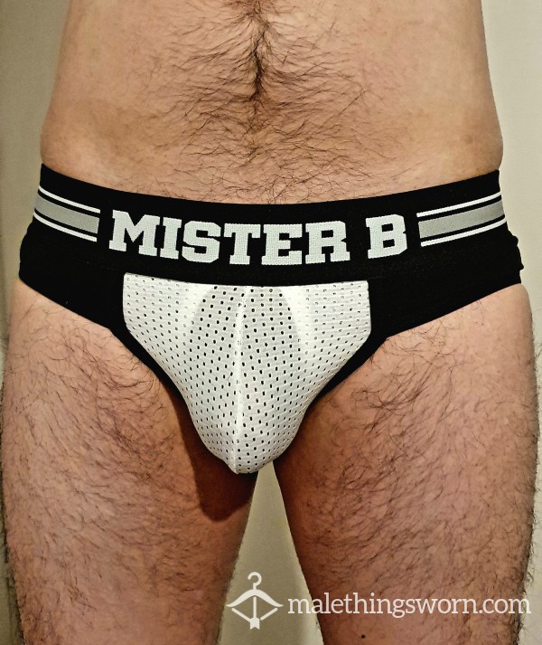 Black Mesh Briefs With White C*ck Support - Mister B Urban