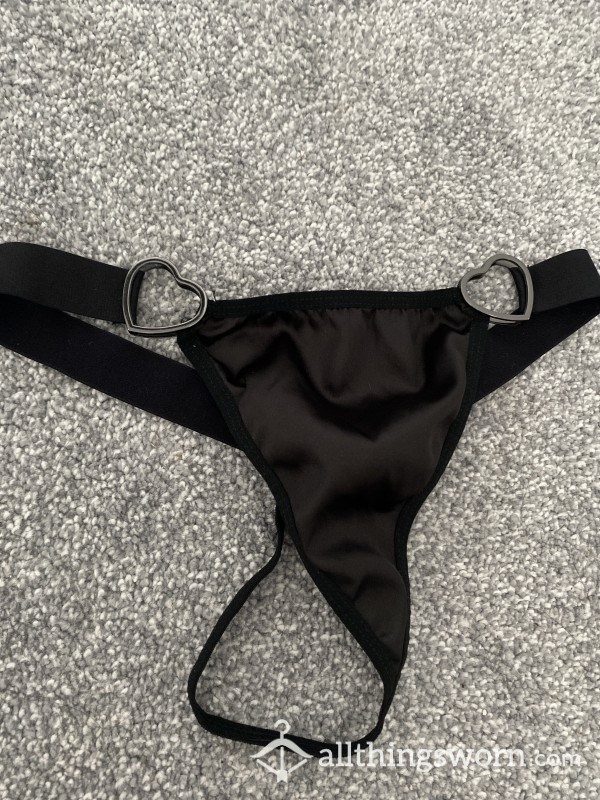 Black Metal Heart Satin G-string