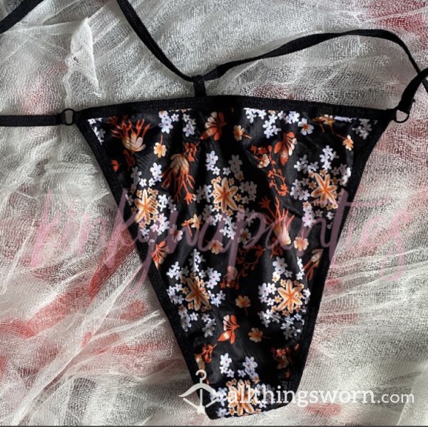 Black & Orange Flor*l G-String - 2-day Wear & U.S. Shipping Included!