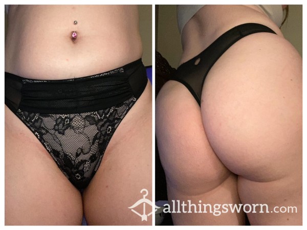 Black Overlace Thong/Mesh Back