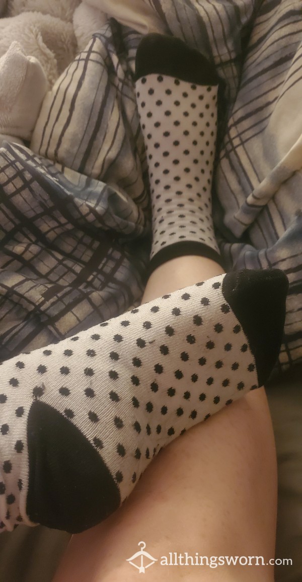 White And Black Polka Dot Crew Socks