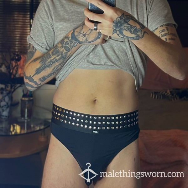 Black Punk Rock Studded Thong