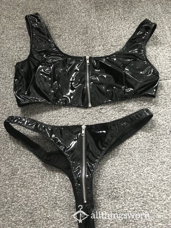 BLACK PVC LINGERE SET