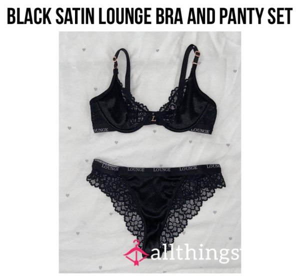 Black Satin Lounge Bra And Panty Set🖤