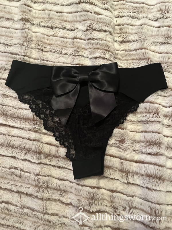 Black Silk Thong With Bow