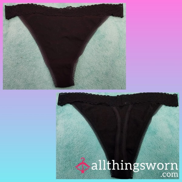 Savage Black Thong W/Lace Waistband