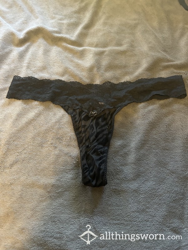 Black Tiger Print Thong