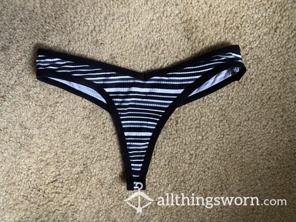 Black & White Striped Cotton Thong