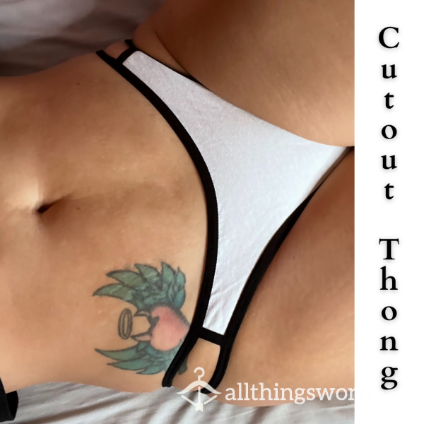 Black & White Side Cutout Thong | Medium | Worn