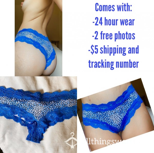 Blue Cotton Cheeky Panties With Lace Trim