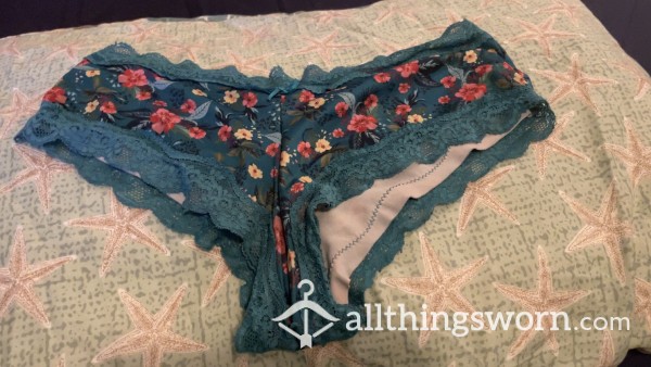 Blue Flor*l, Lace Trim Panties